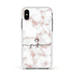 Pink Glitter Marble with Custom Text Apple iPhone Xs Impact Case White Edge on Silver Phone