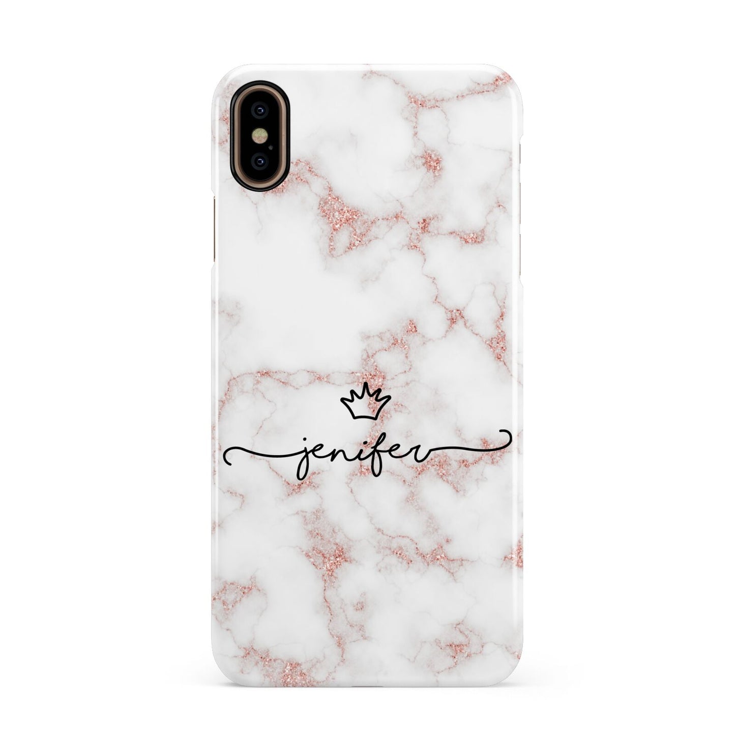 Pink Glitter Marble with Custom Text Apple iPhone Xs Max 3D Snap Case