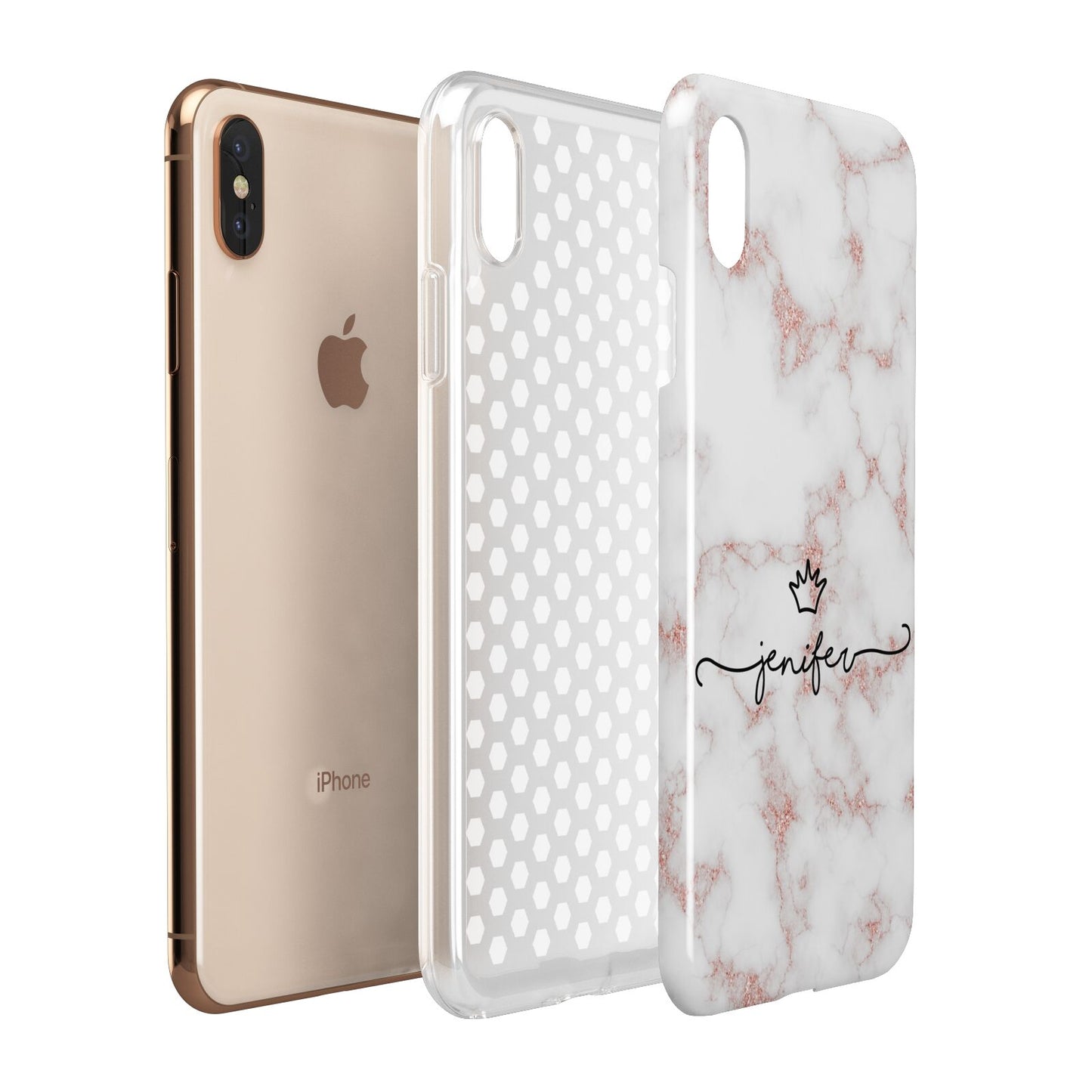 Pink Glitter Marble with Custom Text Apple iPhone Xs Max 3D Tough Case Expanded View