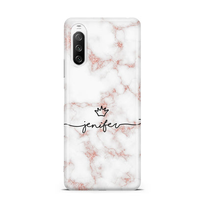 Pink Glitter Marble with Custom Text Sony Xperia 10 III Case