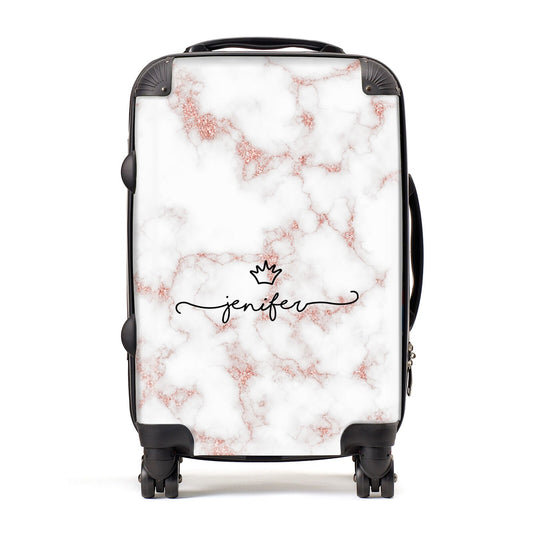 Pink Glitter Marble with Custom Text Suitcase