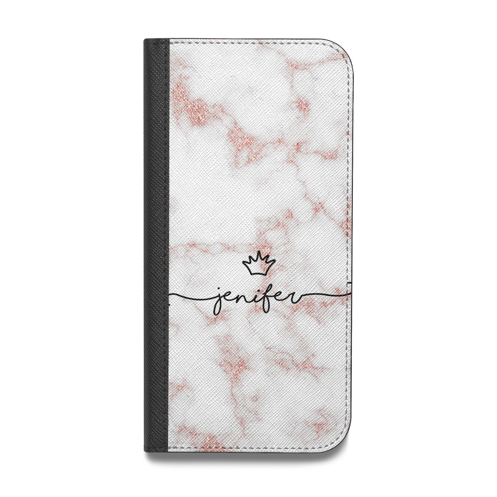 Pink Glitter Marble with Custom Text Vegan Leather Flip Samsung Case