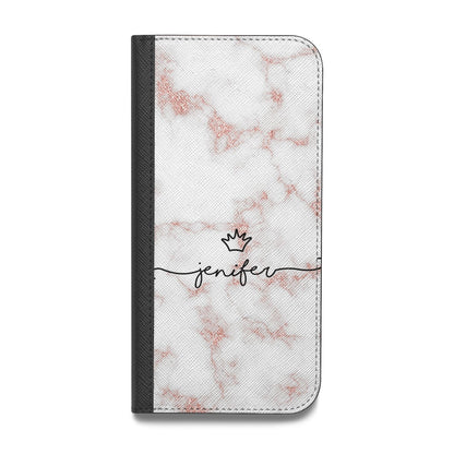 Pink Glitter Marble with Custom Text Vegan Leather Flip Samsung Case