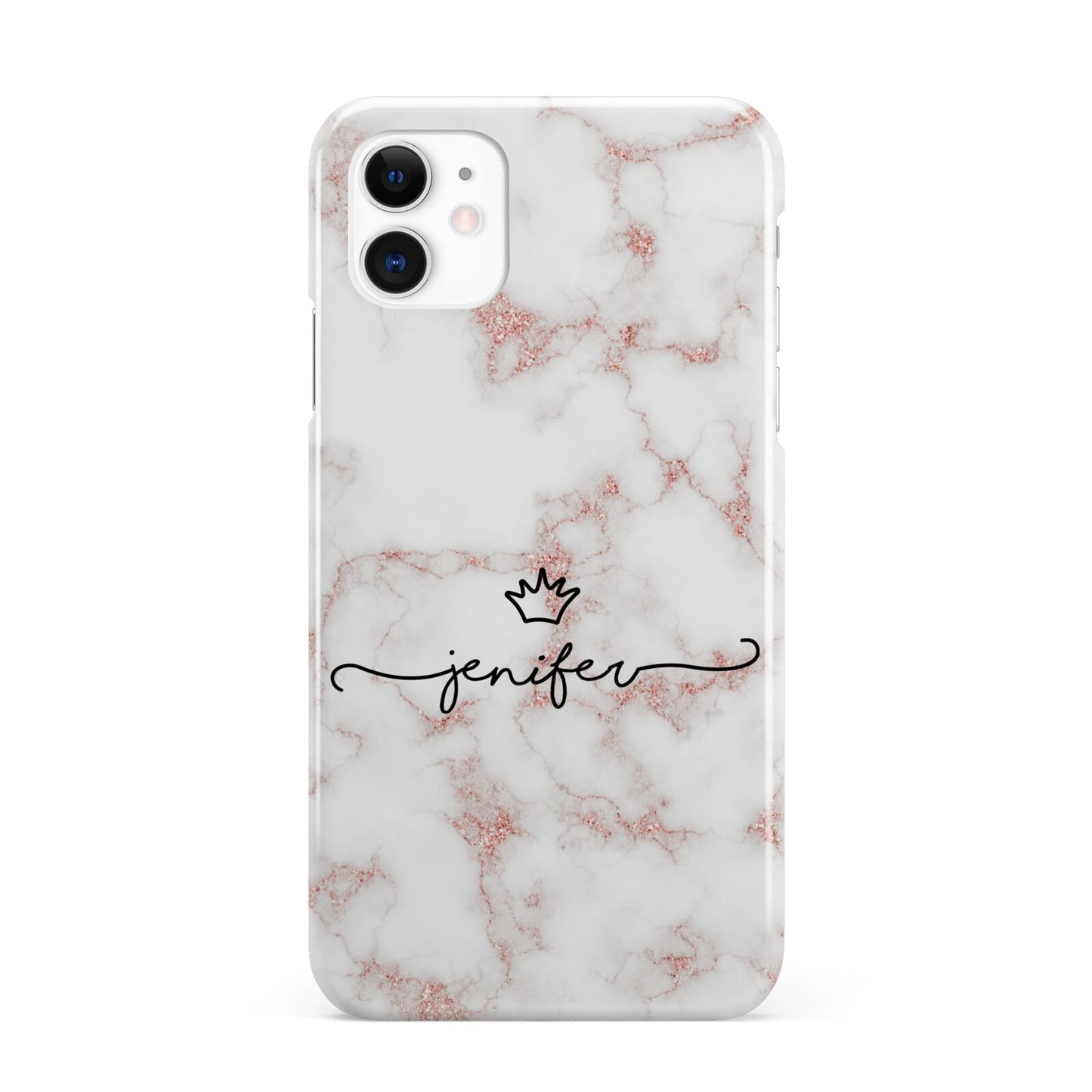 Pink Glitter Marble with Custom Text iPhone 11 3D Snap Case
