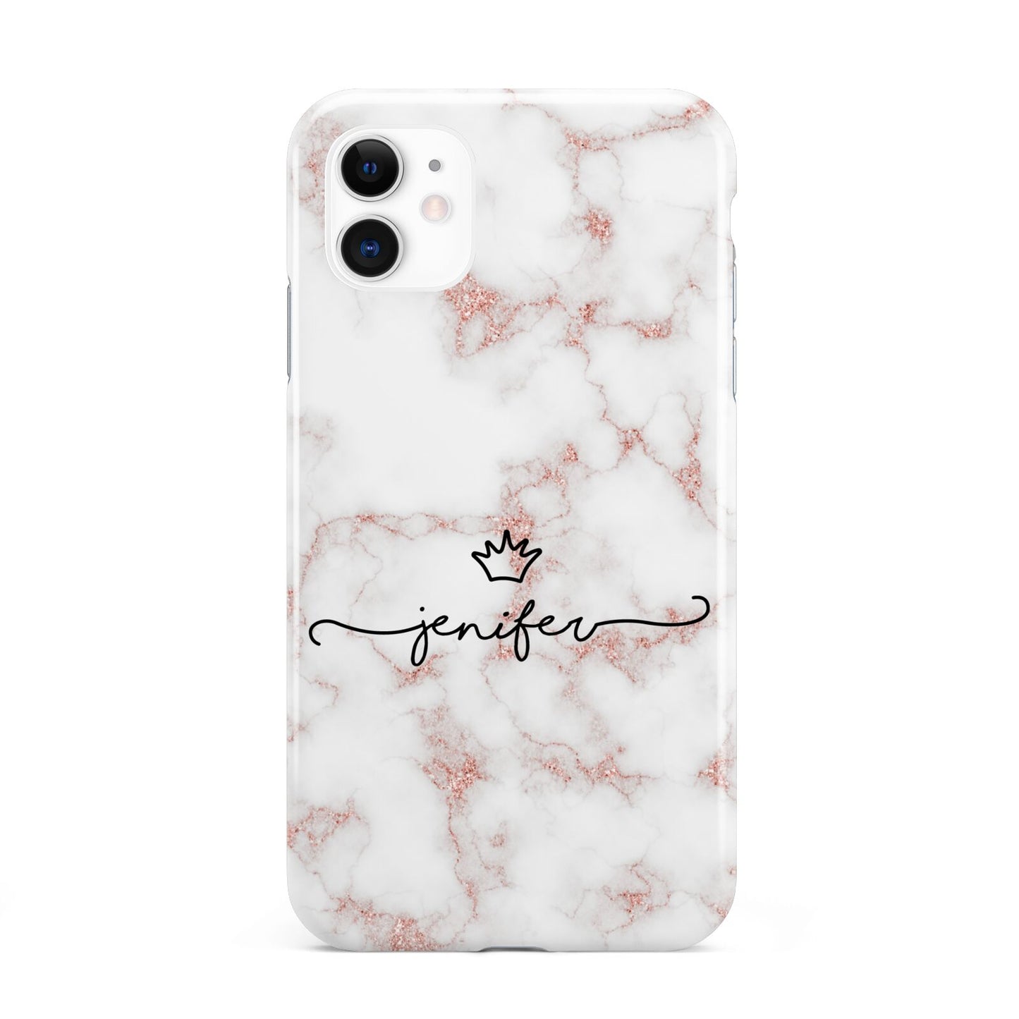 Pink Glitter Marble with Custom Text iPhone 11 3D Tough Case