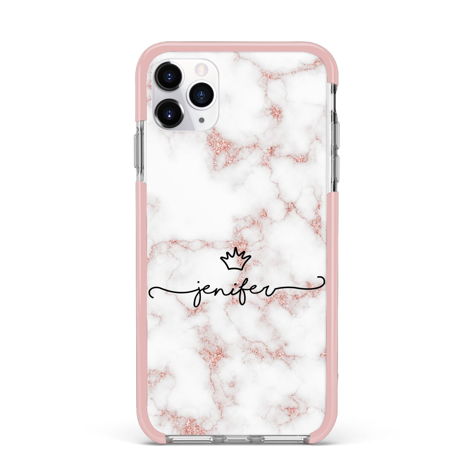 Pink Glitter Marble with Custom Text iPhone 11 Pro Max Impact Pink Edge Case