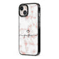 Pink Glitter Marble with Custom Text iPhone 13 Black Impact Case Side Angle on Silver phone