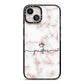 Pink Glitter Marble with Custom Text iPhone 13 Black Impact Case on Silver phone