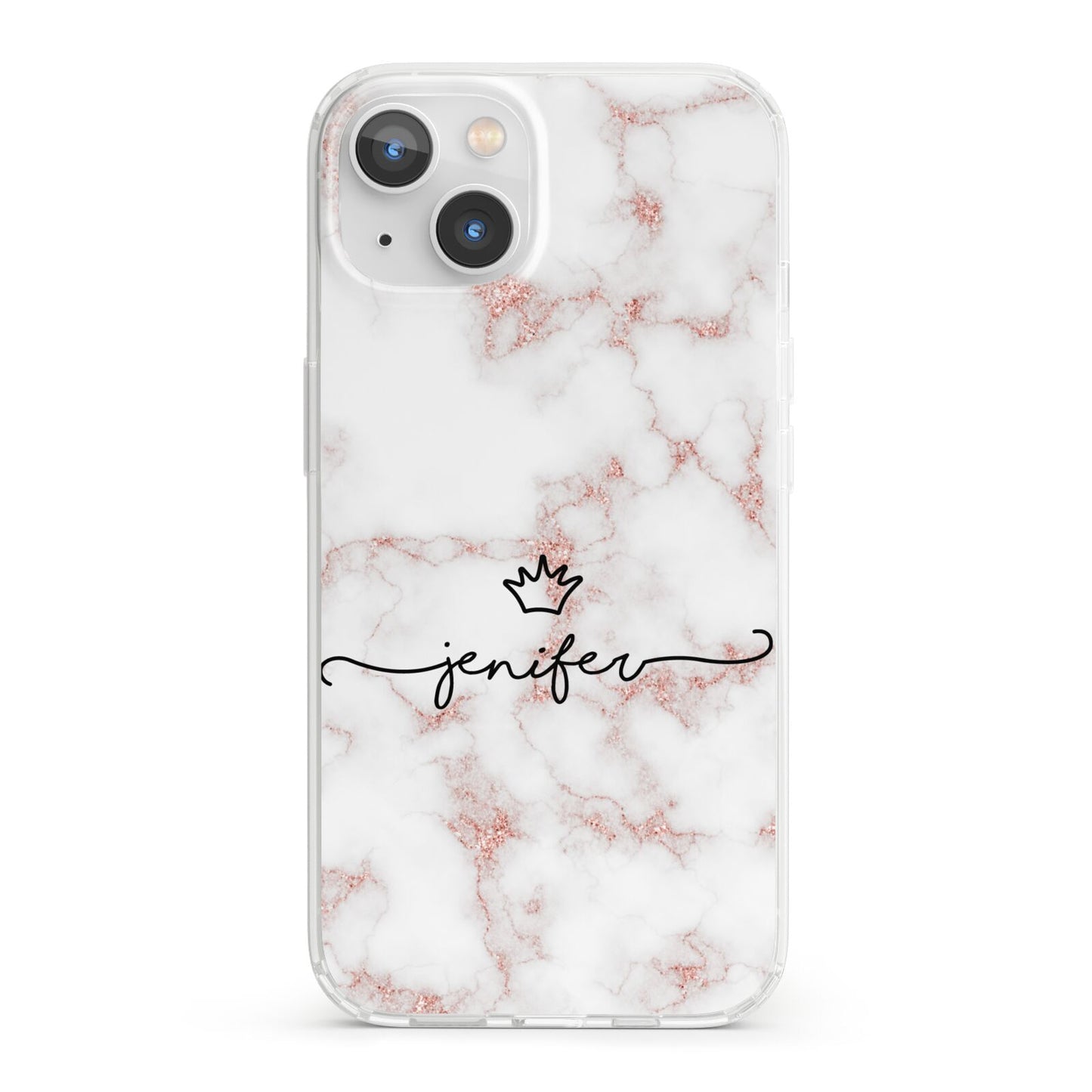 Pink Glitter Marble with Custom Text iPhone 13 Clear Bumper Case