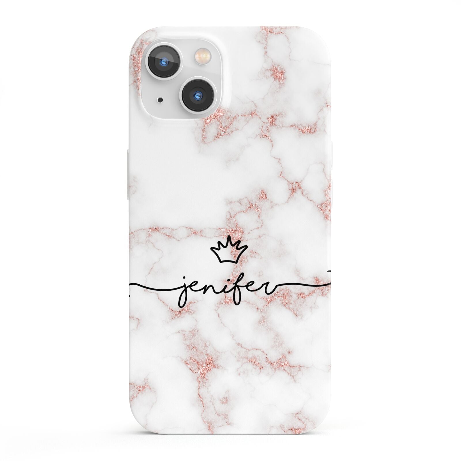 Pink Glitter Marble with Custom Text iPhone 13 Full Wrap 3D Snap Case