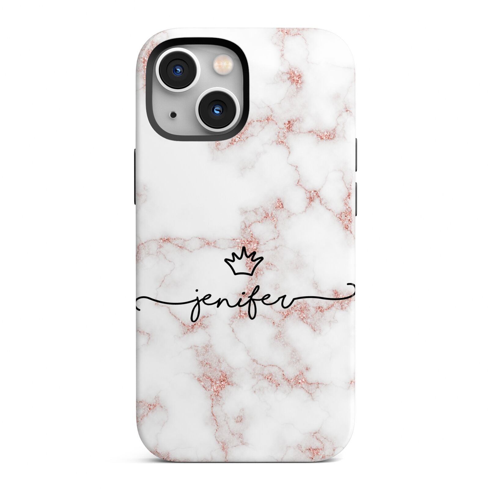 Pink Glitter Marble with Custom Text iPhone 13 Mini Full Wrap 3D Tough Case