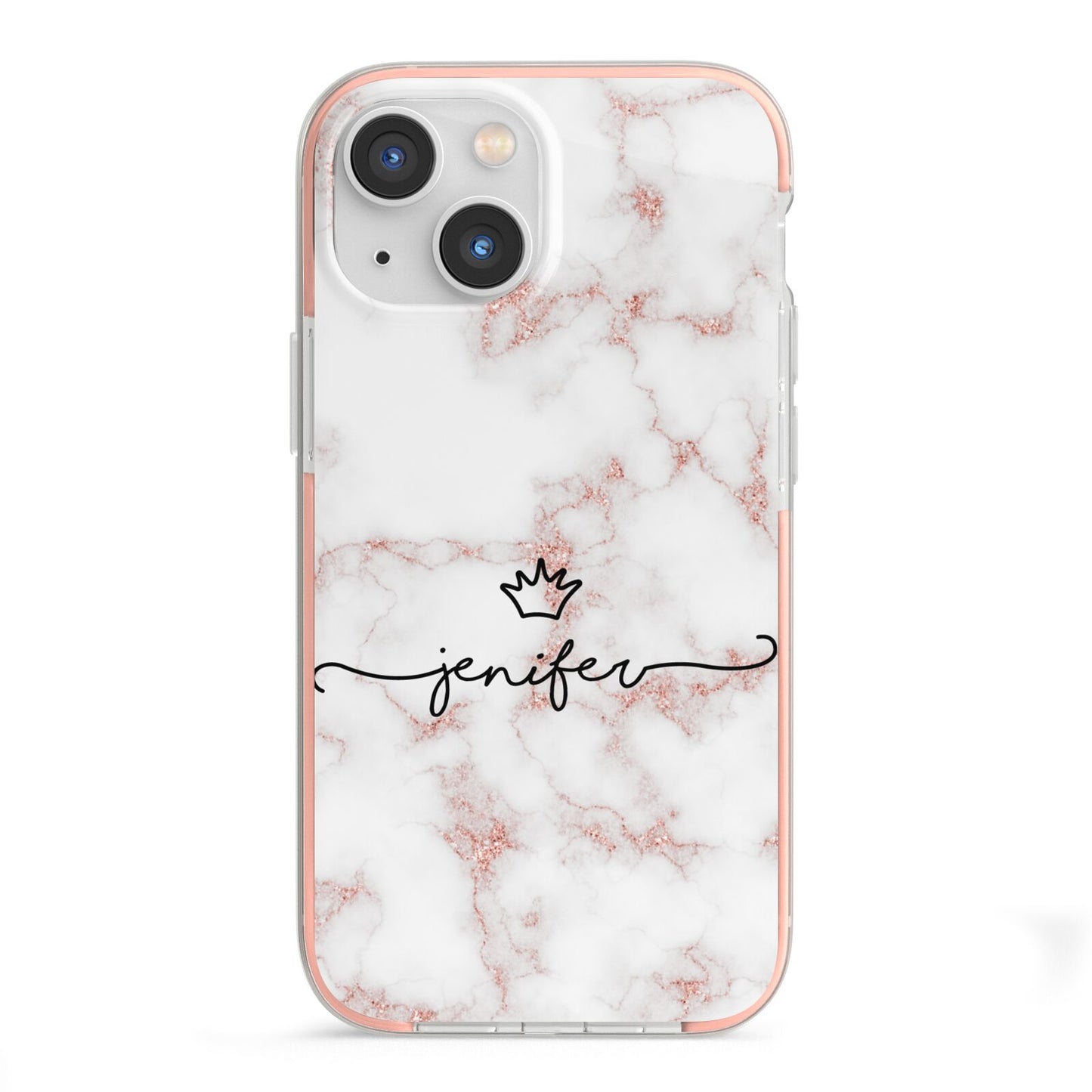 Pink Glitter Marble with Custom Text iPhone 13 Mini TPU Impact Case with Pink Edges