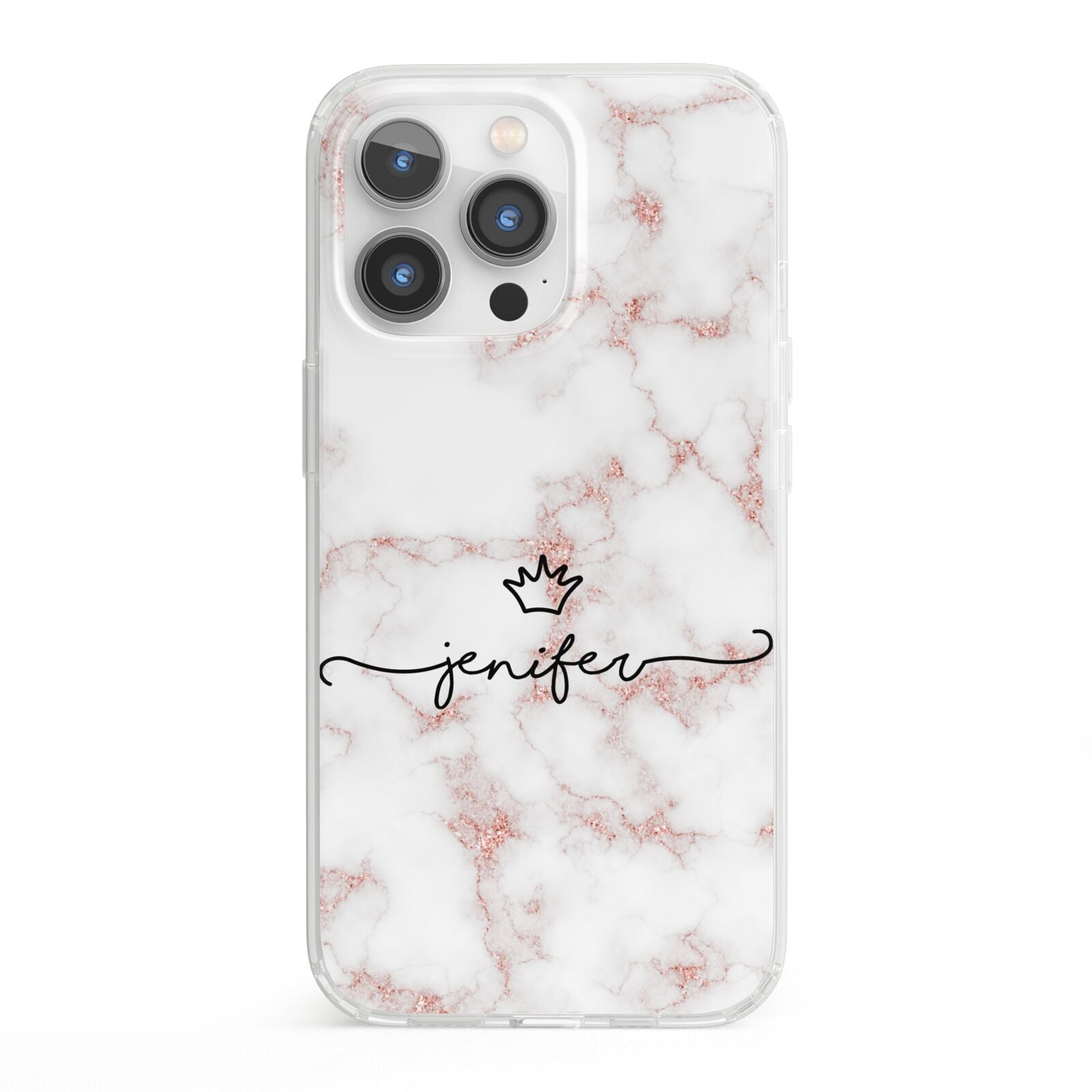 Pink Glitter Marble with Custom Text iPhone 13 Pro Clear Bumper Case