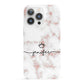 Pink Glitter Marble with Custom Text iPhone 13 Pro Full Wrap 3D Snap Case