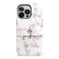 Pink Glitter Marble with Custom Text iPhone 13 Pro Full Wrap 3D Tough Case