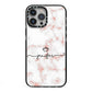Pink Glitter Marble with Custom Text iPhone 13 Pro Max Black Impact Case on Silver phone