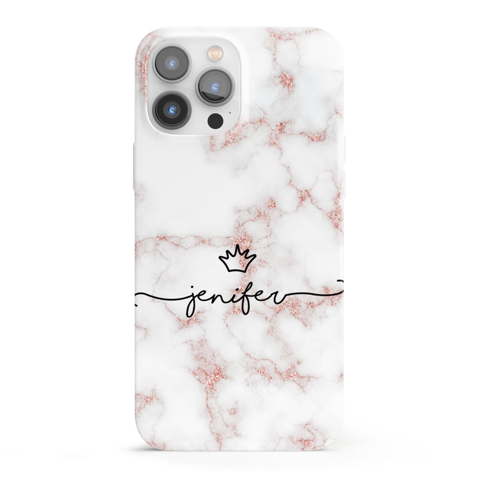 Pink Glitter Marble with Custom Text iPhone 13 Pro Max Full Wrap 3D Snap Case