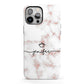 Pink Glitter Marble with Custom Text iPhone 13 Pro Max Full Wrap 3D Tough Case