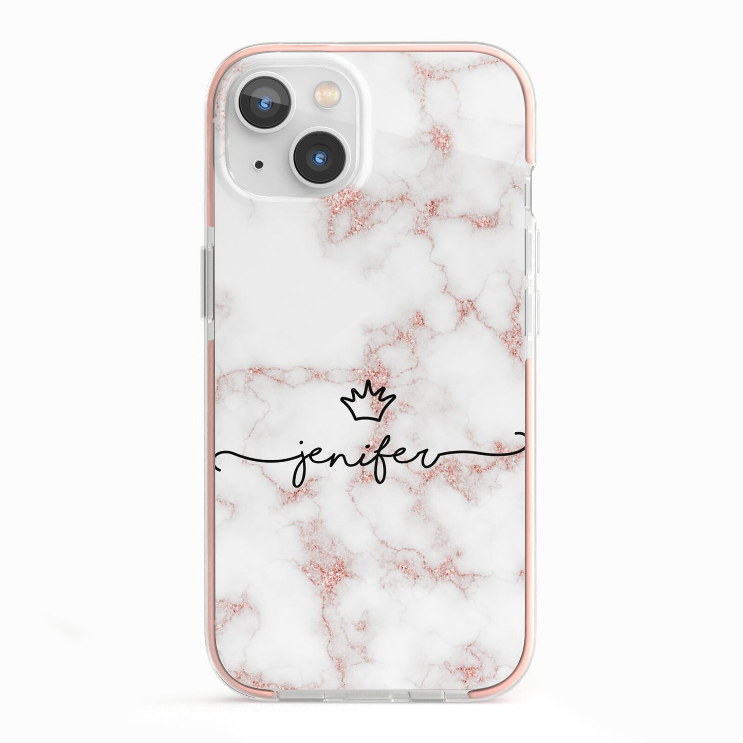 Pink Glitter Marble with Custom Text iPhone 13 TPU Impact Case with Pink Edges