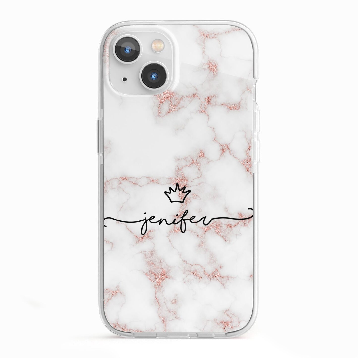 Pink Glitter Marble with Custom Text iPhone 13 TPU Impact Case with White Edges