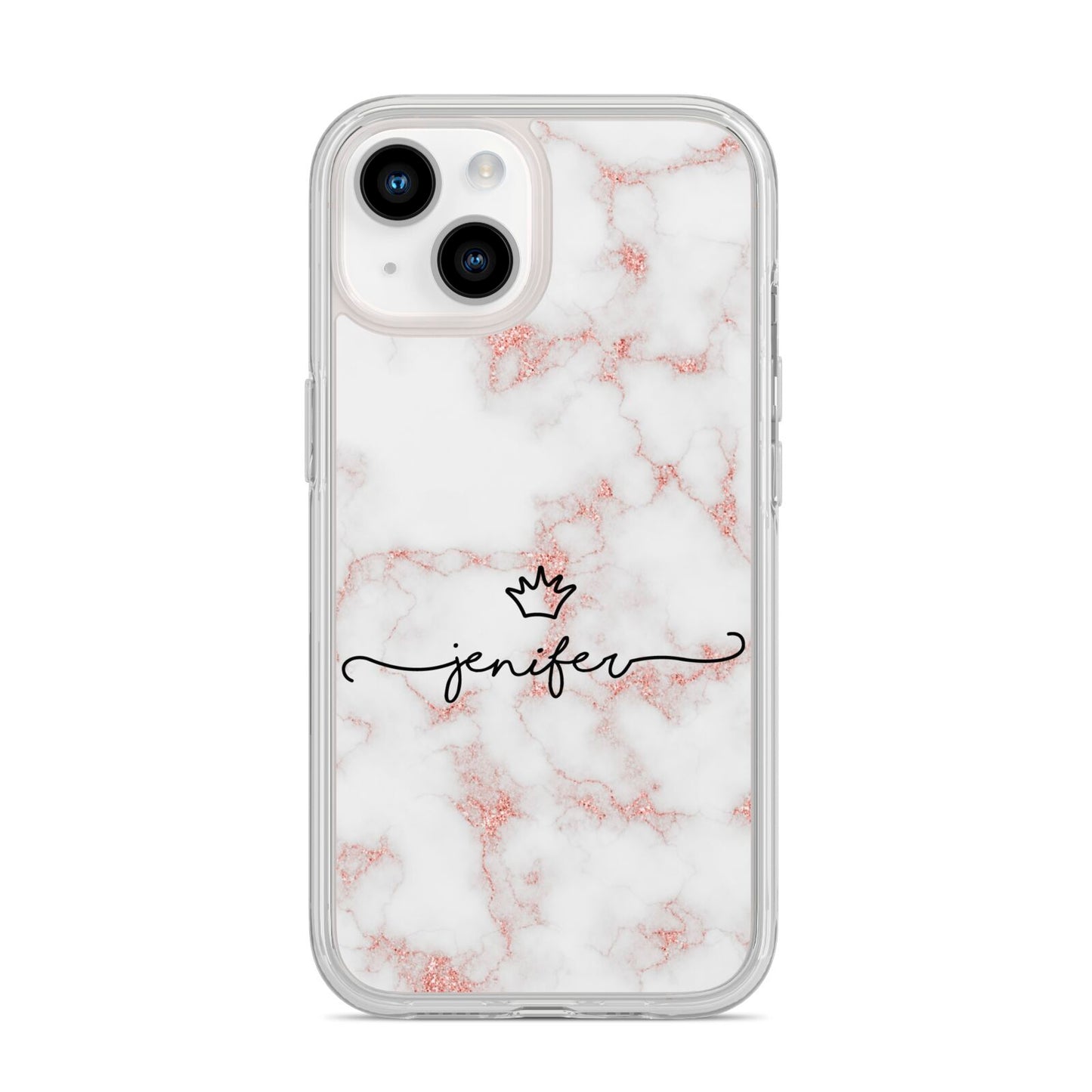 Pink Glitter Marble with Custom Text iPhone 14 Clear Tough Case Starlight