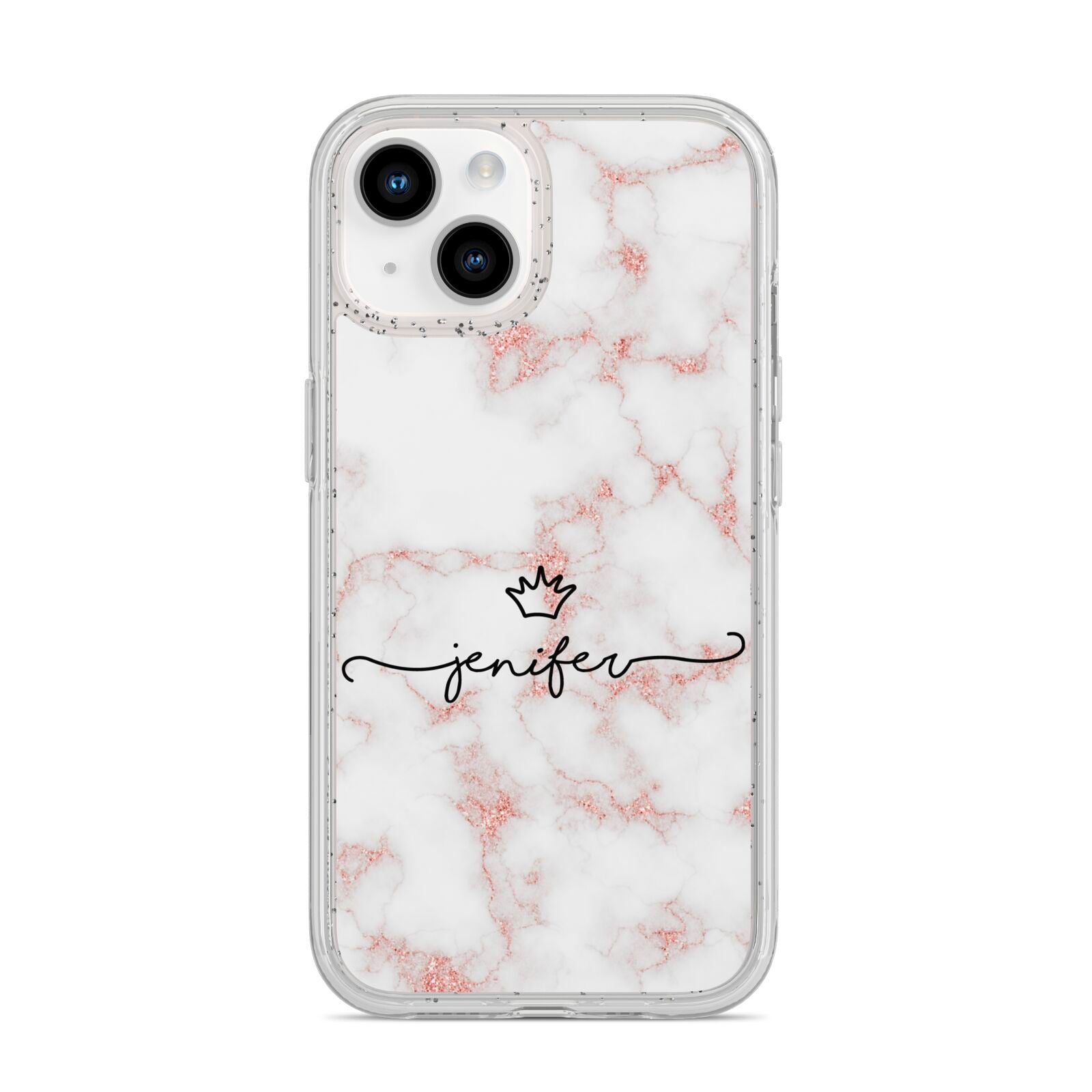 Pink Glitter Marble with Custom Text iPhone 14 Glitter Tough Case Starlight