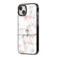 Pink Glitter Marble with Custom Text iPhone 14 Plus Black Impact Case Side Angle on Silver phone