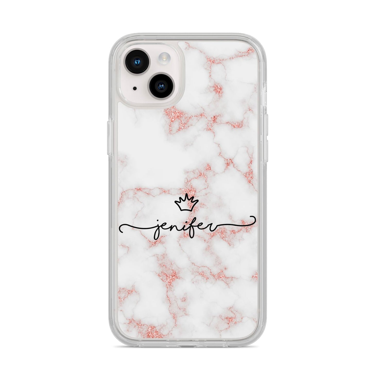 Pink Glitter Marble with Custom Text iPhone 14 Plus Clear Tough Case Starlight