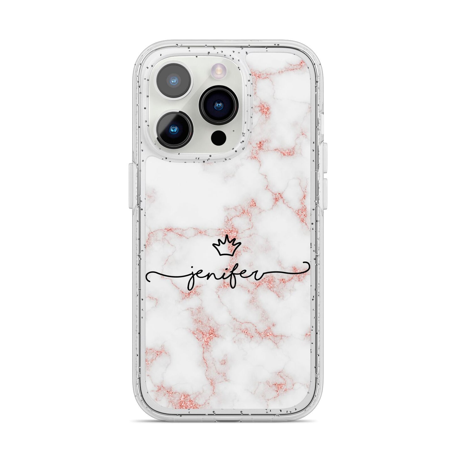 Pink Glitter Marble with Custom Text iPhone 14 Pro Glitter Tough Case Silver