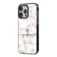 Pink Glitter Marble with Custom Text iPhone 14 Pro Max Black Impact Case Side Angle on Silver phone