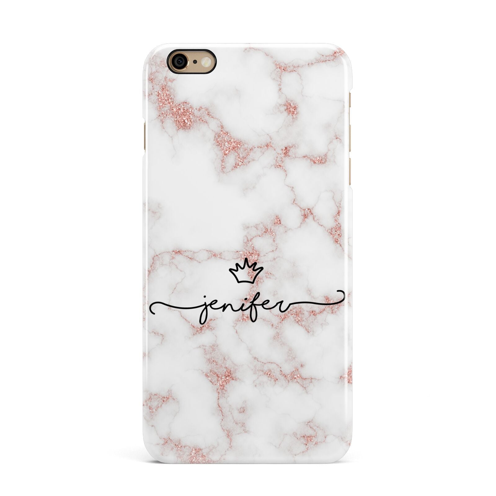 Pink Glitter Marble with Custom Text iPhone 6 Plus 3D Snap Case on Gold Phone