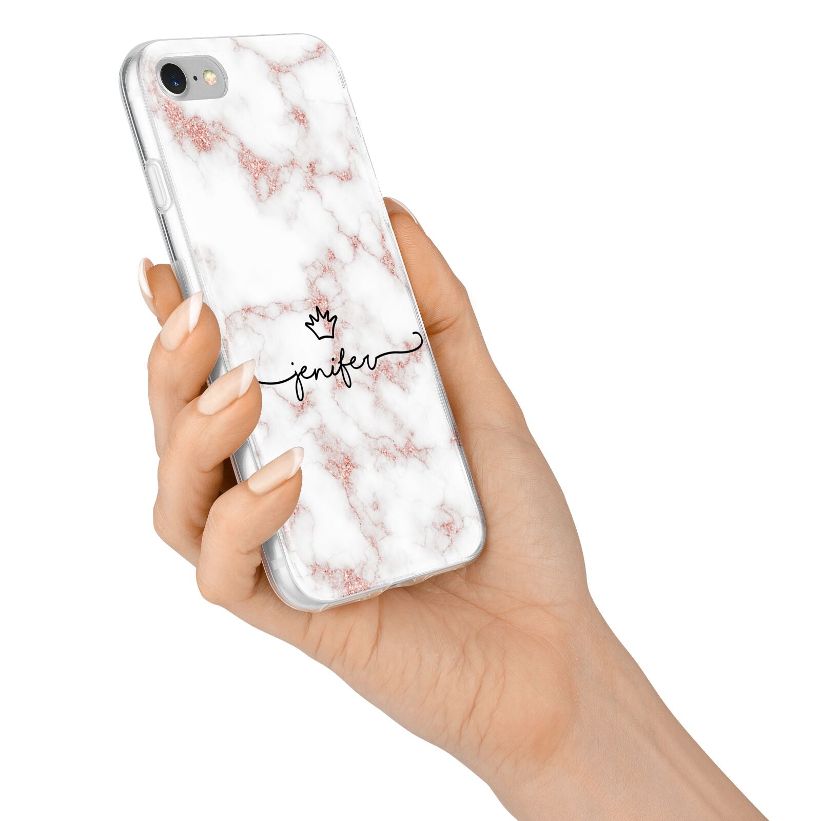 Pink Glitter Marble with Custom Text iPhone 7 Bumper Case on Silver iPhone Alternative Image
