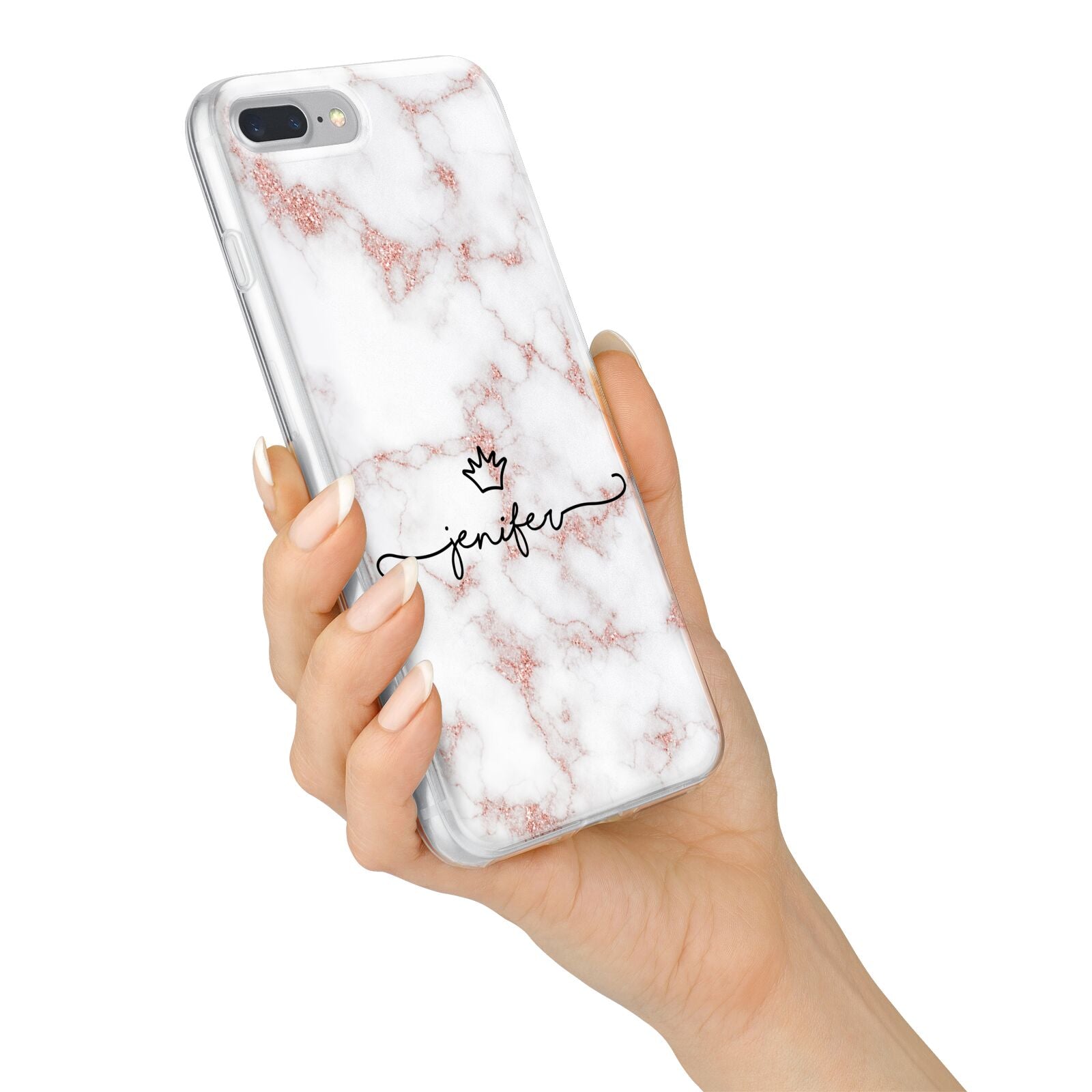Pink Glitter Marble with Custom Text iPhone 7 Plus Bumper Case on Silver iPhone Alternative Image