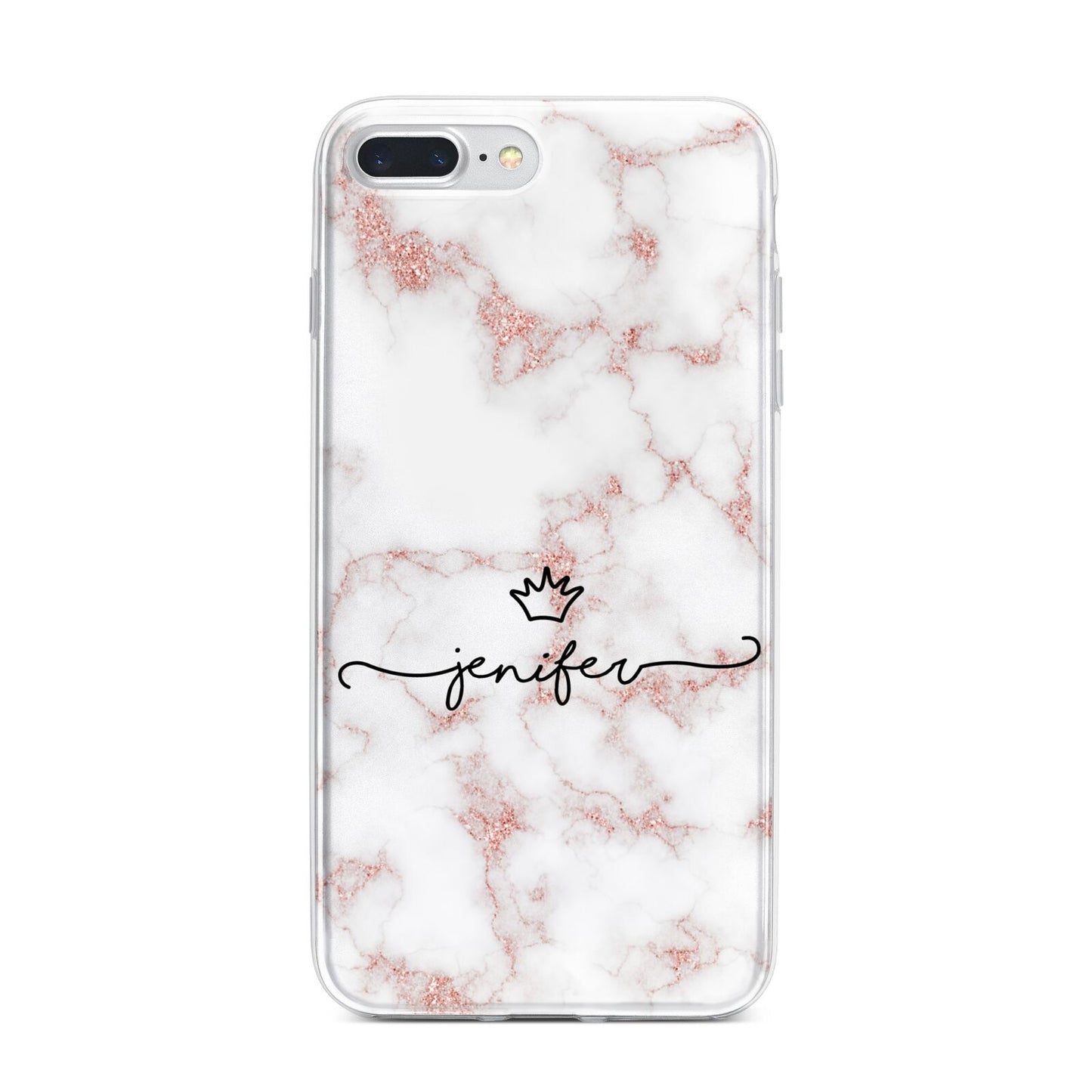 Pink Glitter Marble with Custom Text iPhone 7 Plus Bumper Case on Silver iPhone