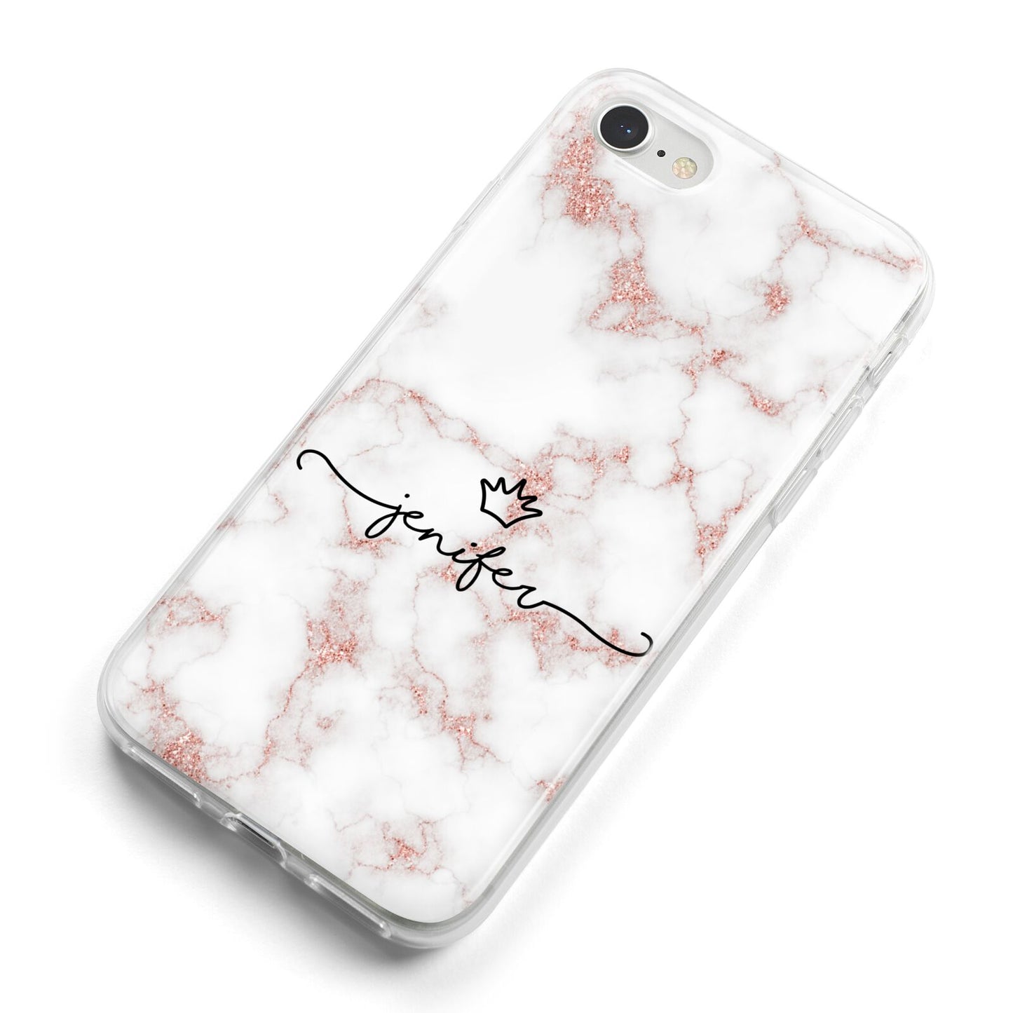 Pink Glitter Marble with Custom Text iPhone 8 Bumper Case on Silver iPhone Alternative Image