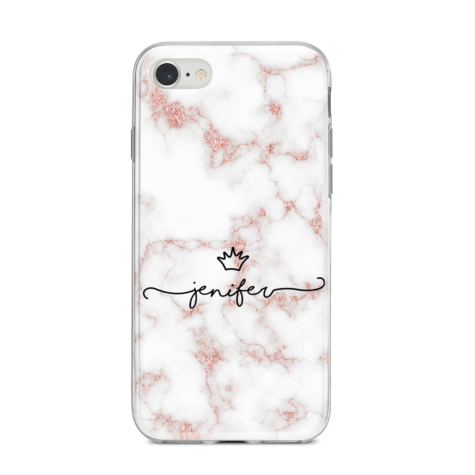 Pink Glitter Marble with Custom Text iPhone 8 Bumper Case on Silver iPhone