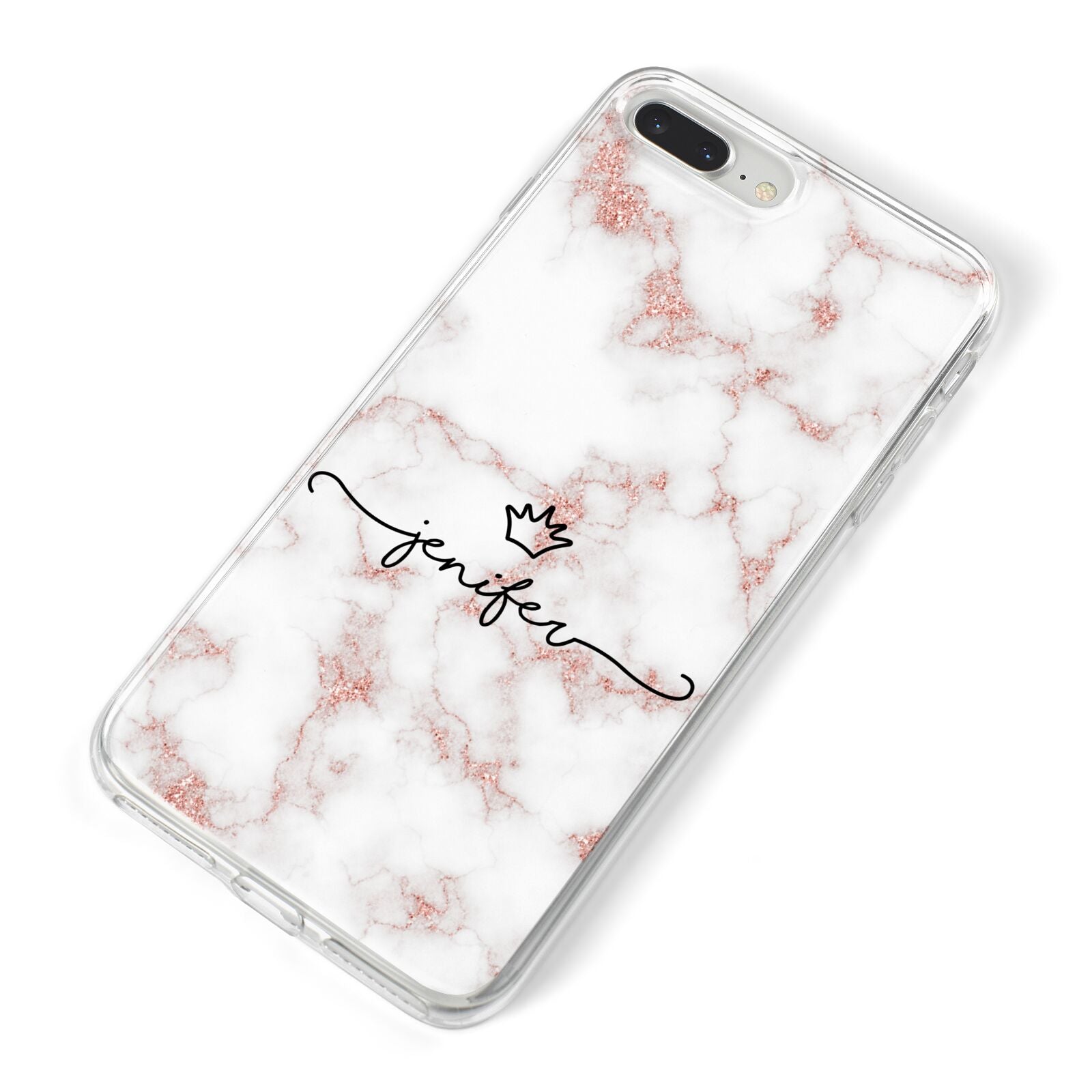 Pink Glitter Marble with Custom Text iPhone 8 Plus Bumper Case on Silver iPhone Alternative Image