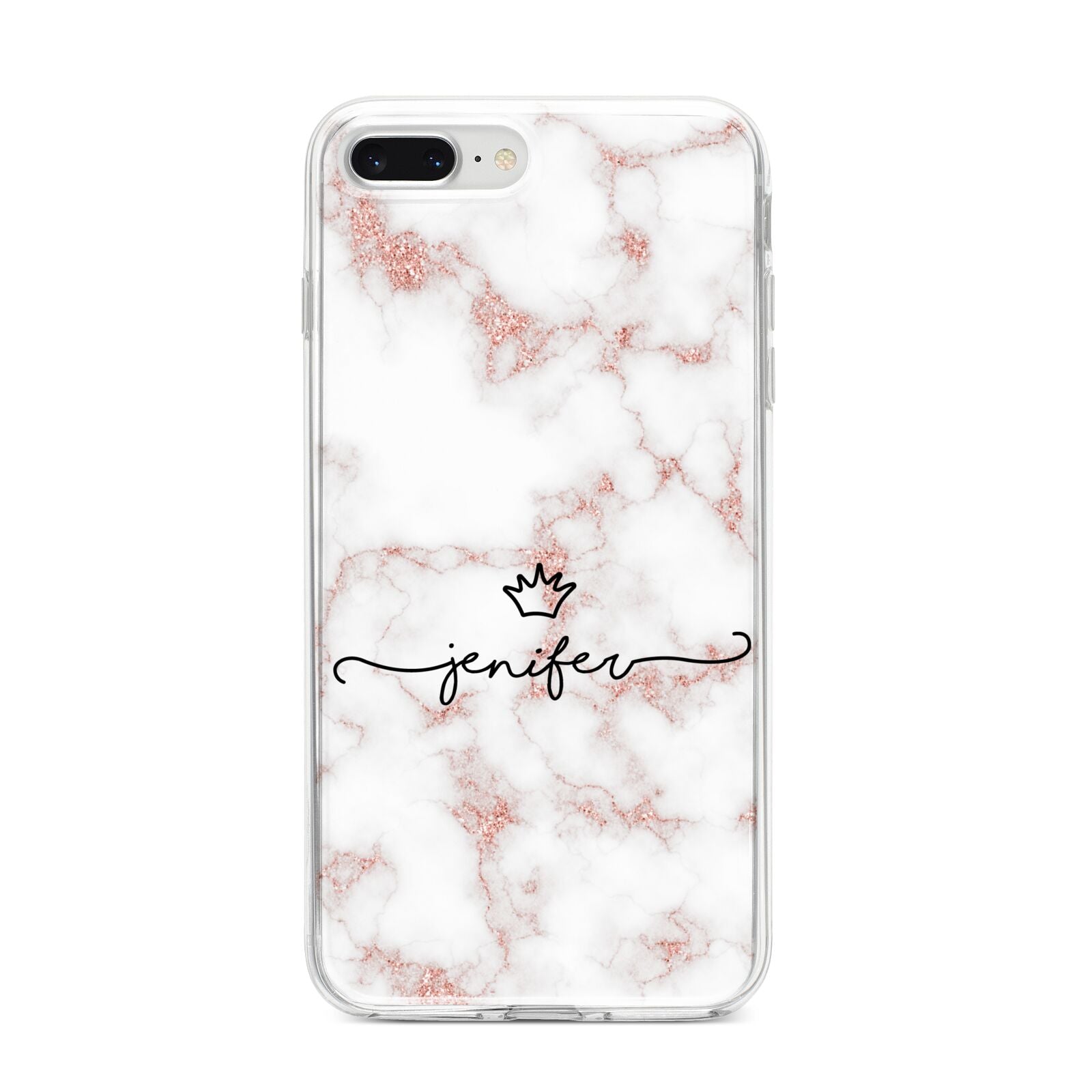 Pink Glitter Marble with Custom Text iPhone 8 Plus Bumper Case on Silver iPhone