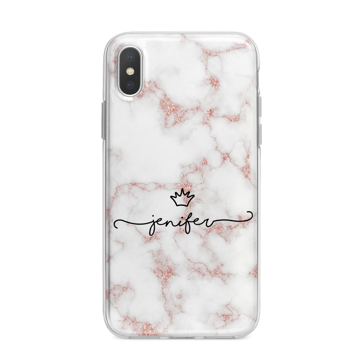 Pink Glitter Marble with Custom Text iPhone X Bumper Case on Silver iPhone Alternative Image 1