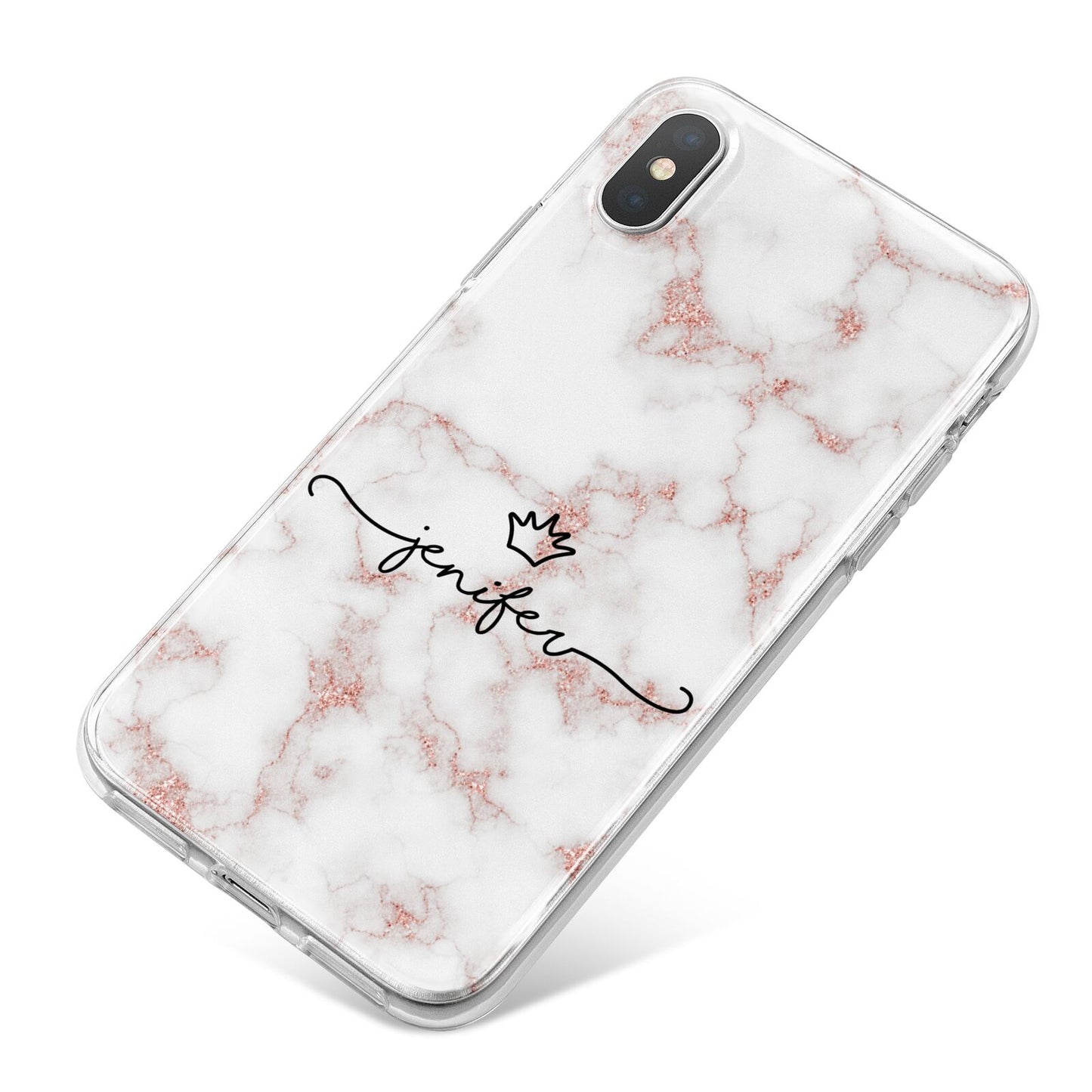Pink Glitter Marble with Custom Text iPhone X Bumper Case on Silver iPhone