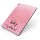 Pink Glitter with Custom Black Text Apple iPad Case on Grey iPad Side View