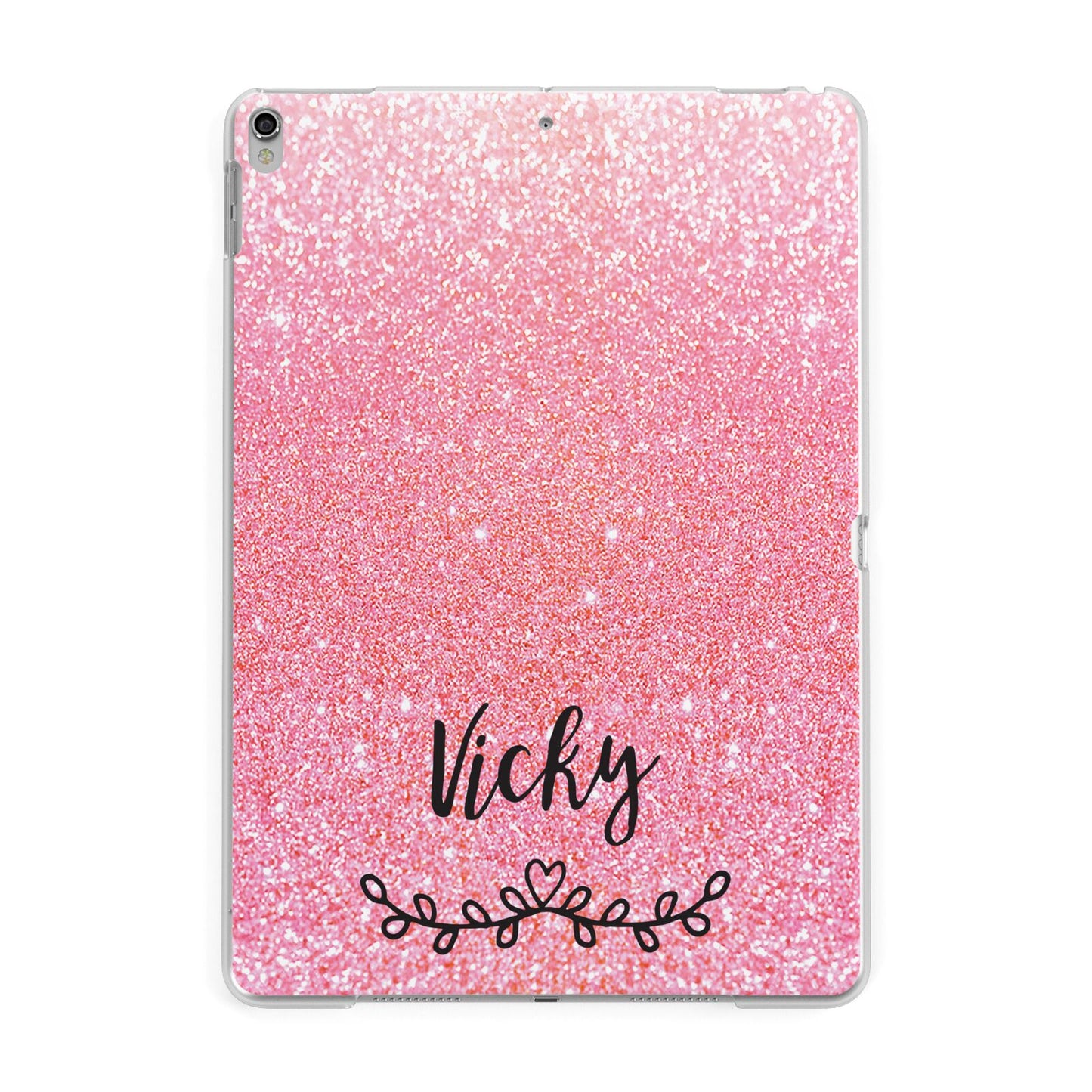 Pink Glitter with Custom Black Text Apple iPad Silver Case