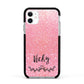 Pink Glitter with Custom Black Text Apple iPhone 11 in White with Black Impact Case