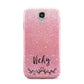 Pink Glitter with Custom Black Text Samsung Galaxy S4 Case