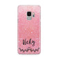 Pink Glitter with Custom Black Text Samsung Galaxy S9 Case