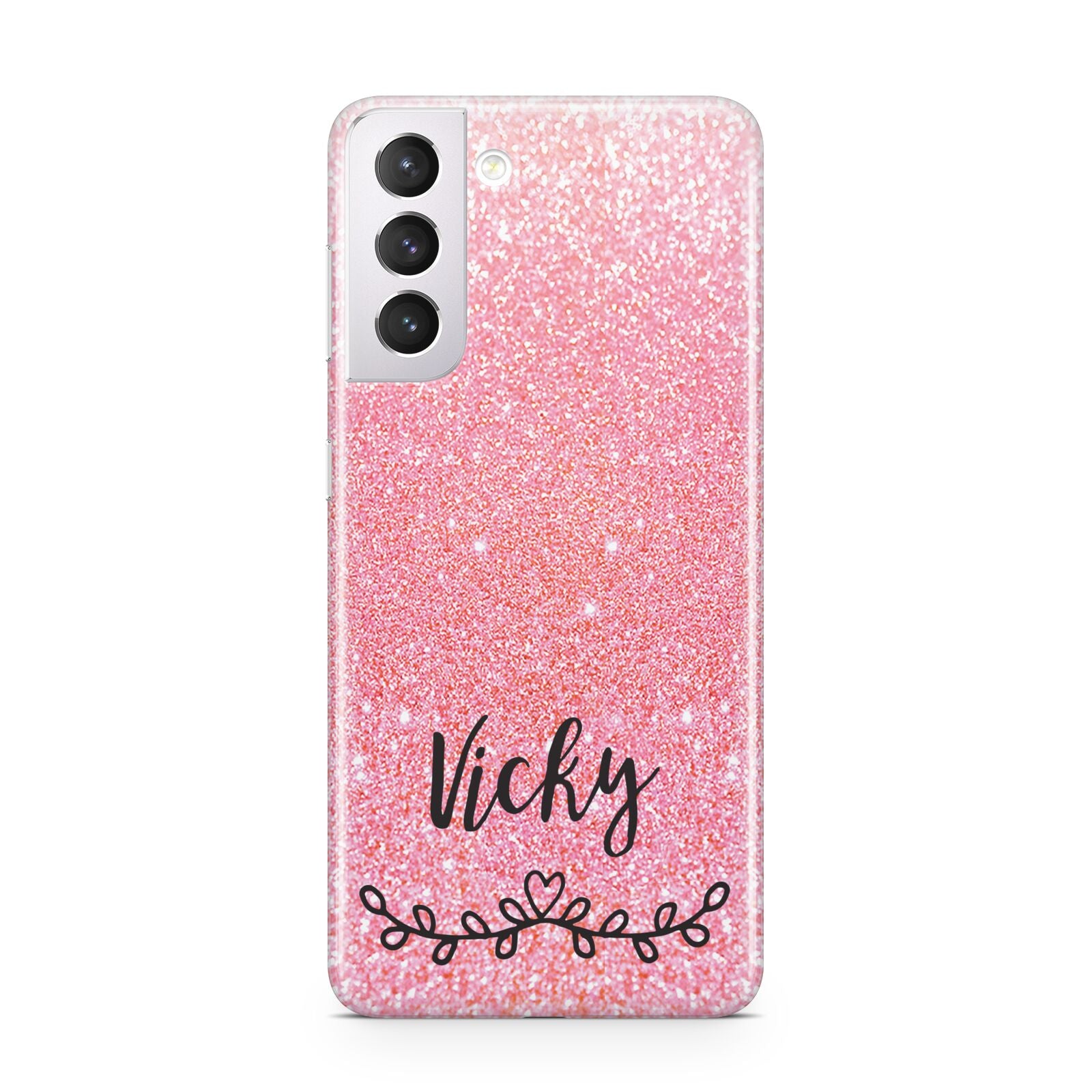 Pink Glitter with Custom Black Text Protective Samsung Galaxy Case