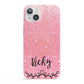 Pink Glitter with Custom Black Text iPhone 13 Full Wrap 3D Snap Case