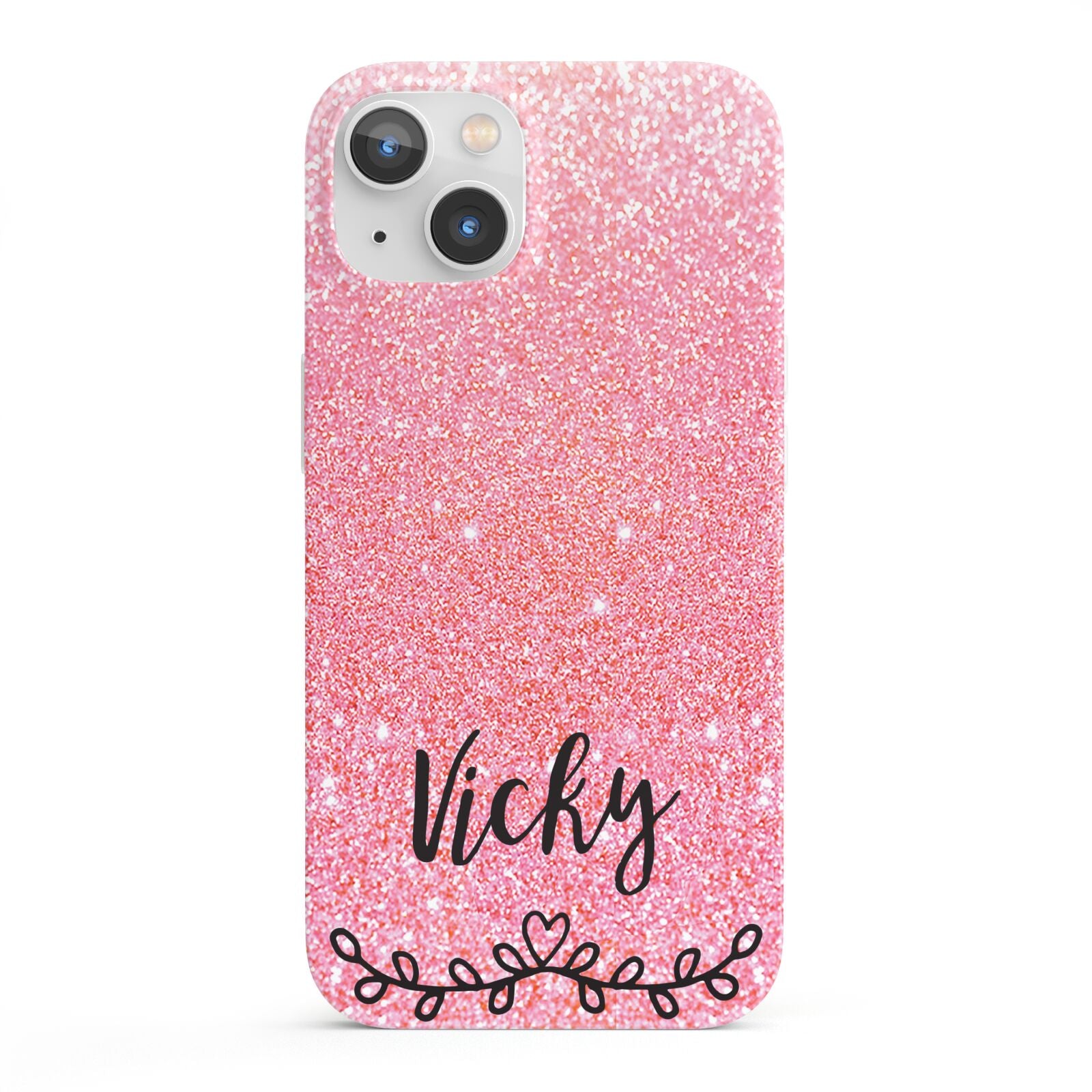 Pink Glitter with Custom Black Text iPhone 13 Full Wrap 3D Snap Case