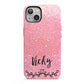 Pink Glitter with Custom Black Text iPhone 13 Full Wrap 3D Tough Case