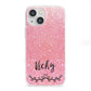 Pink Glitter with Custom Black Text iPhone 13 Mini Clear Bumper Case
